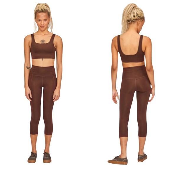 Girlfriend Collective Leggings Earth Compressive High Rise Crop Brown Athletic - Picture 1 of 6